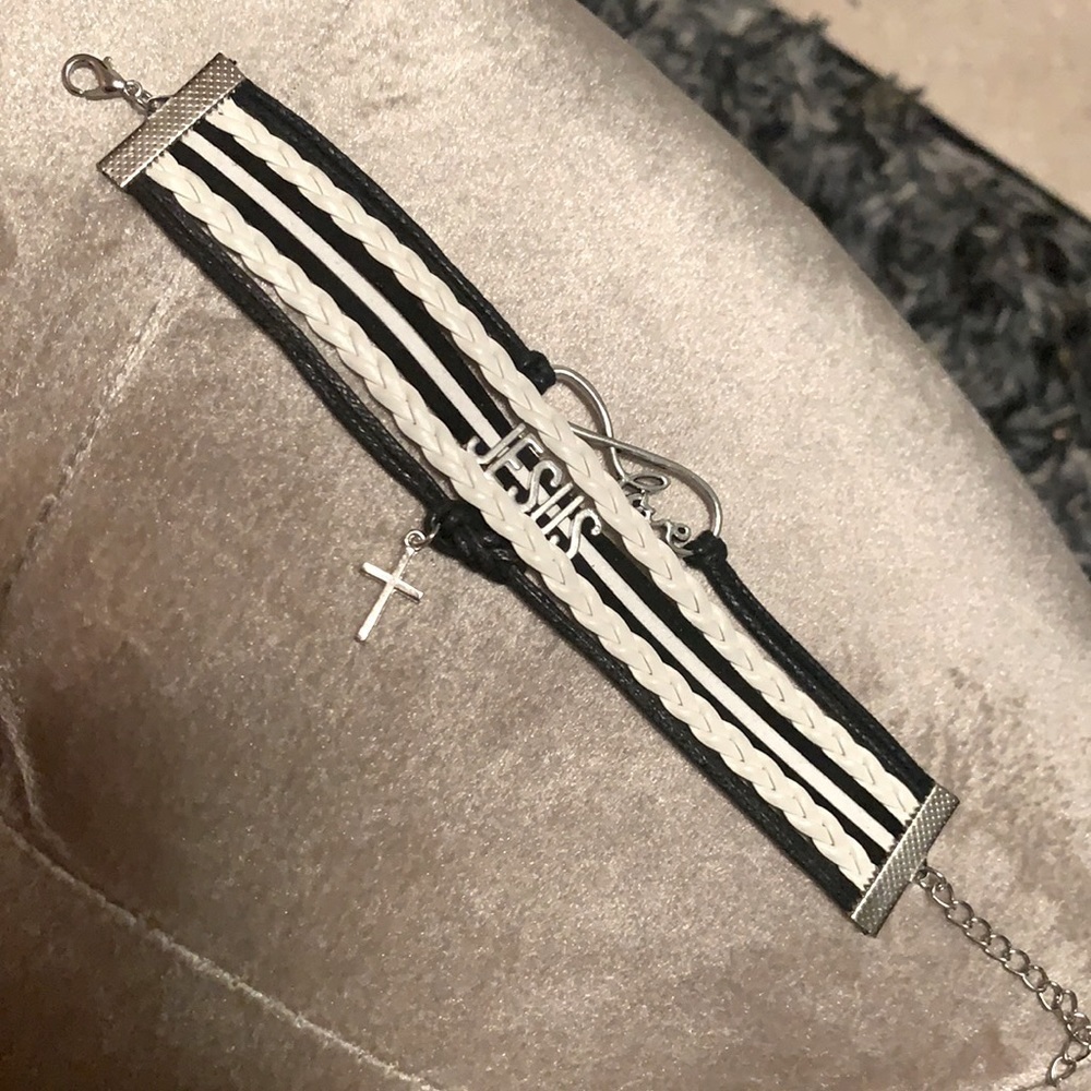 Love Jesus cross braided 5 strand adjust bracelet